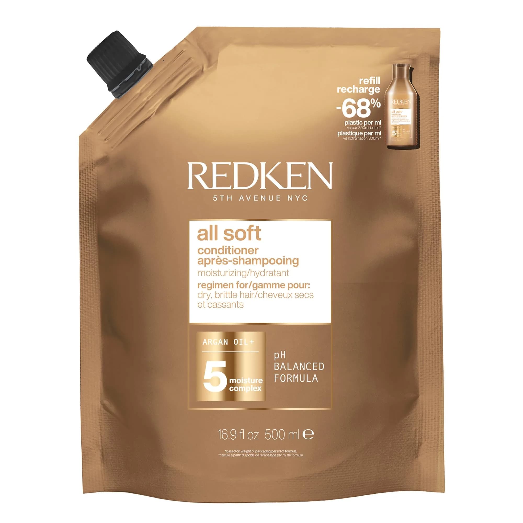 Redken All Soft Conditioner – For Dry, Brittle Hair, Refill 500ml (16.9 Fl Oz) | Deeply Softens & Nourishes Dry Hair — 16.9 Fl Oz