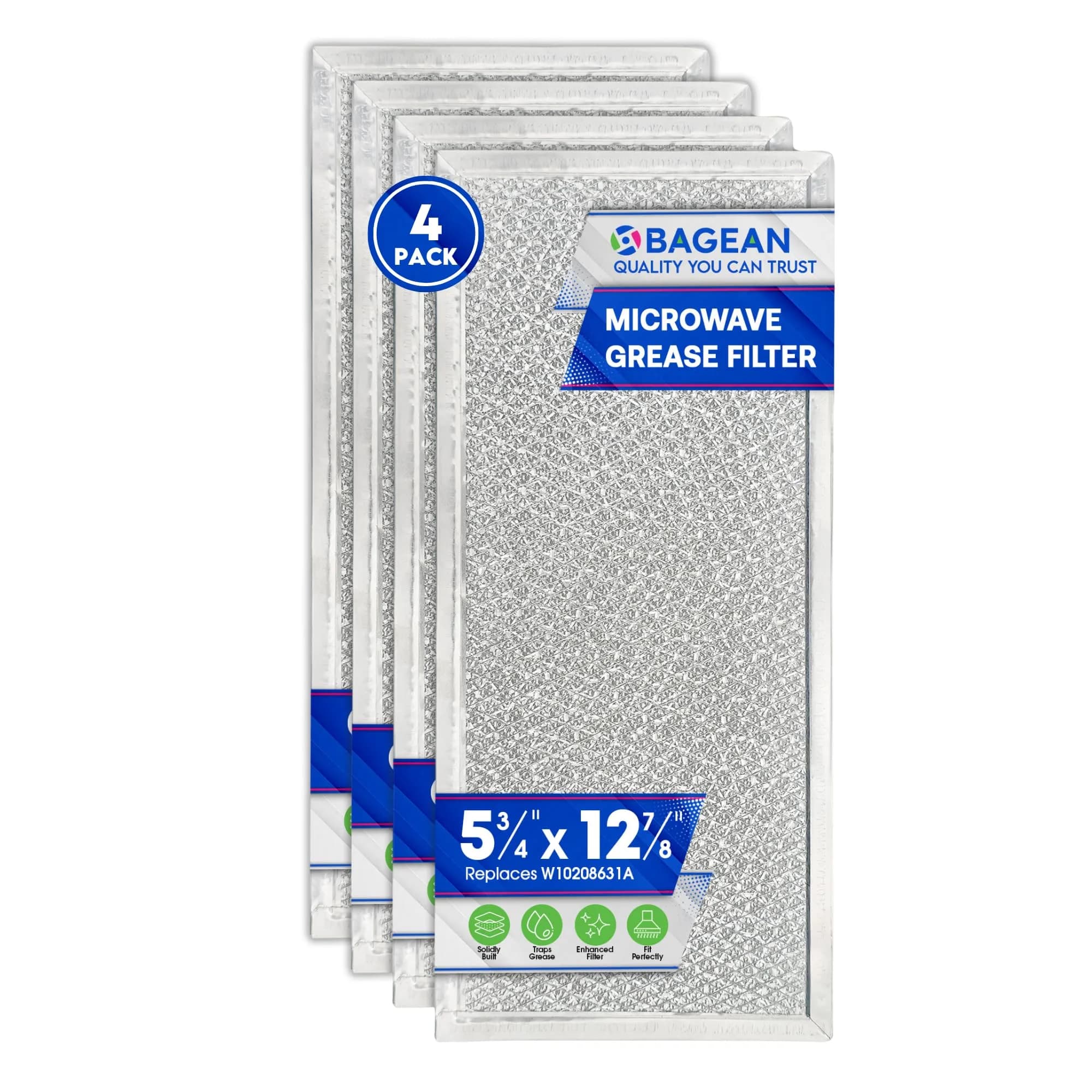 Bagean Microwave Filter 14.7cm x 32.8cm (5.8"x12.9") 4-Pack | Replacement for Whirlpool W10208631A Grease Filters — Grey
