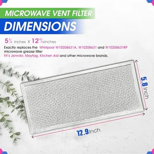 Bagean Microwave Filter 14.7cm x 32.8cm (5.8"x12.9") 4-Pack | Replacement for Whirlpool W10208631A Grease Filters thumbnail 3