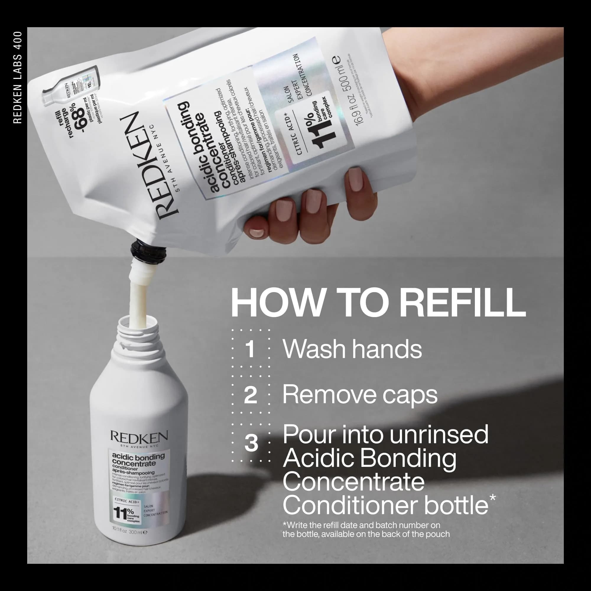 Redken Acidic Bonding Concentrate Conditioner – For Damaged Hair, Refill 500ml (16.9 Fl Oz) | Repairs Bonds & Protects Color - view 6