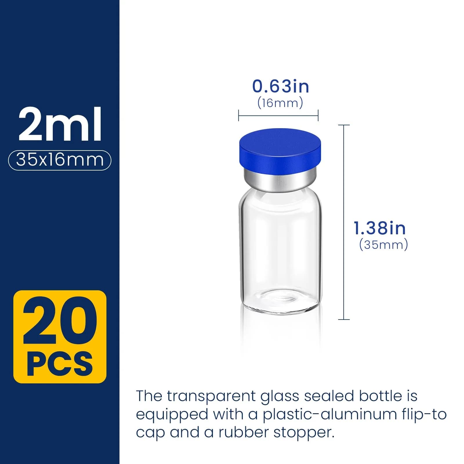 FURWEY 2ML Sterile Vials with Injection Port, Borosilicate Glass Empty Vials, 20 Pack | Lab Supply India - view 2