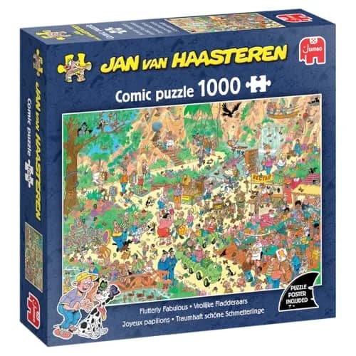 Jan van Haasteren Flutterly Fabulous Puzzle 1000 Teile | Butterfly Garden Scene, Recycled Cardboard, 68×49 cm thumbnail 1