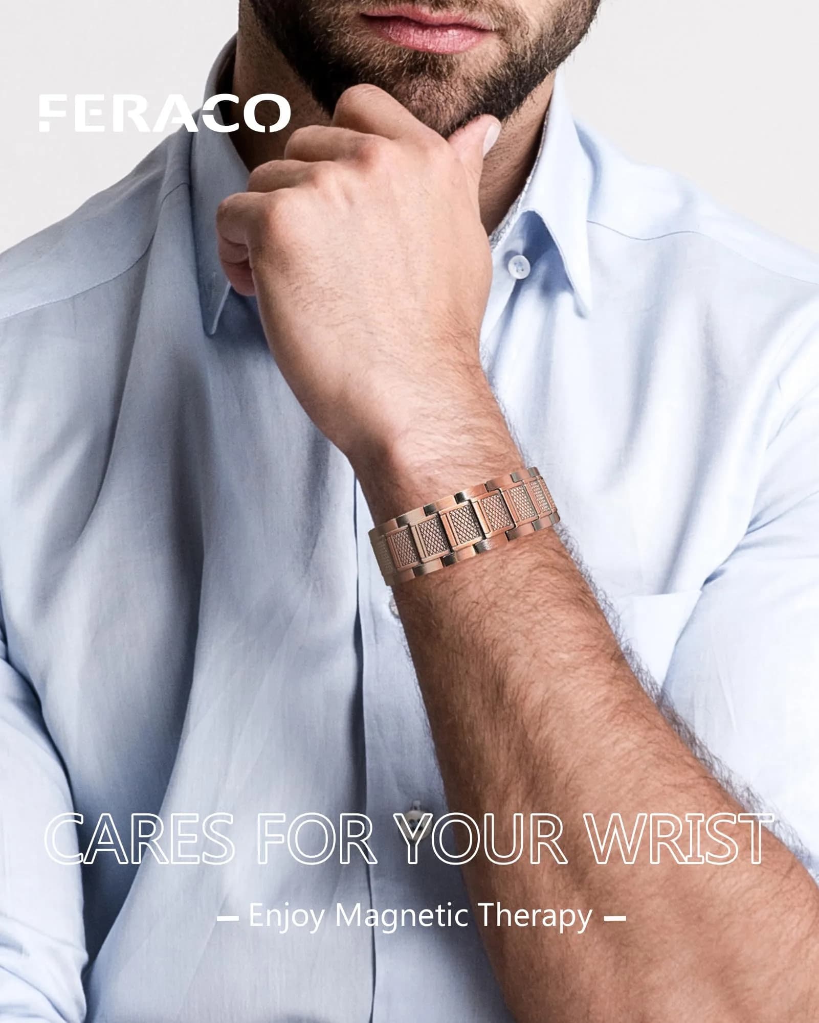 Feraco Copper Magnetic Bracelet for Men, 22 cm (8.66 inches) | Classic Geometric Pattern - view 5