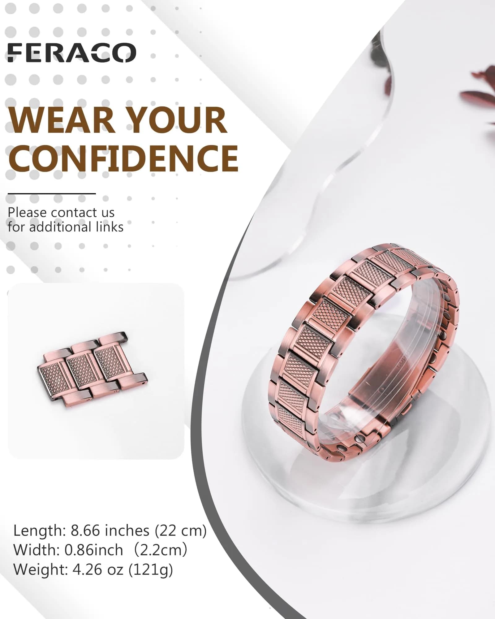 Feraco Copper Magnetic Bracelet for Men, 22 cm (8.66 inches) | Classic Geometric Pattern - view 6