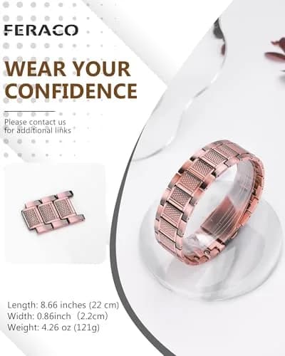 Feraco Copper Magnetic Bracelet for Men, 22 cm (8.66 inches) | Classic Geometric Pattern thumbnail 6