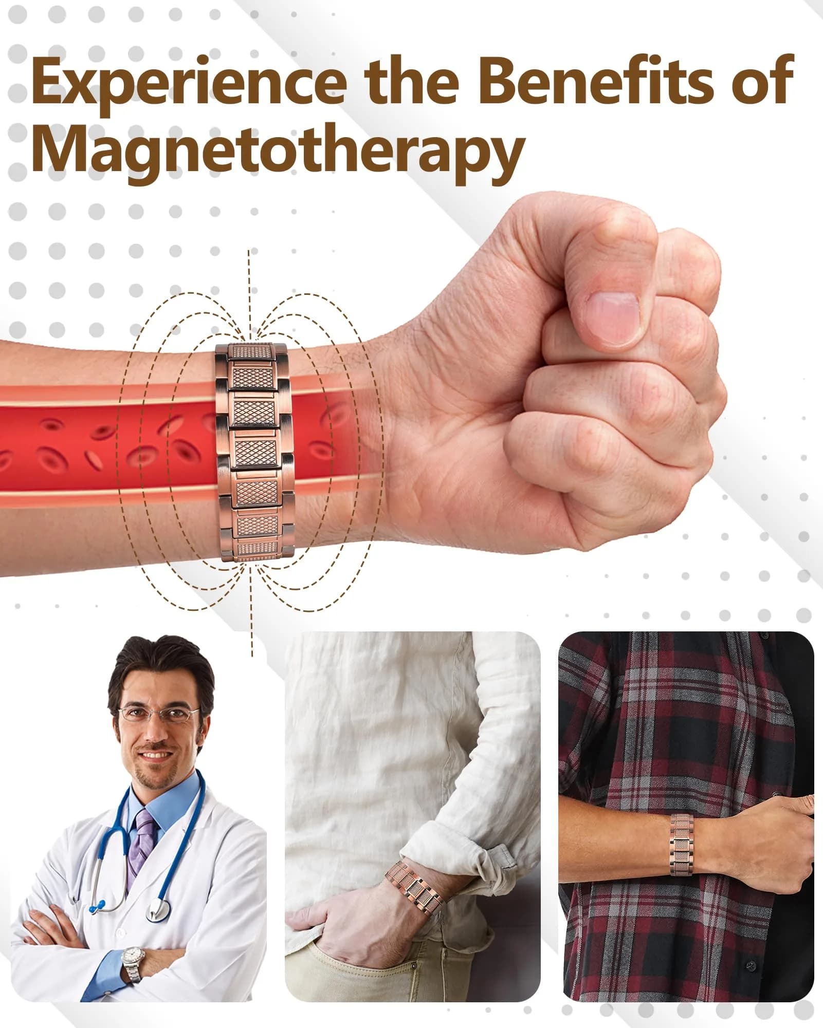Feraco Copper Magnetic Bracelet for Men, 22 cm (8.66 inches) | Classic Geometric Pattern - view 7