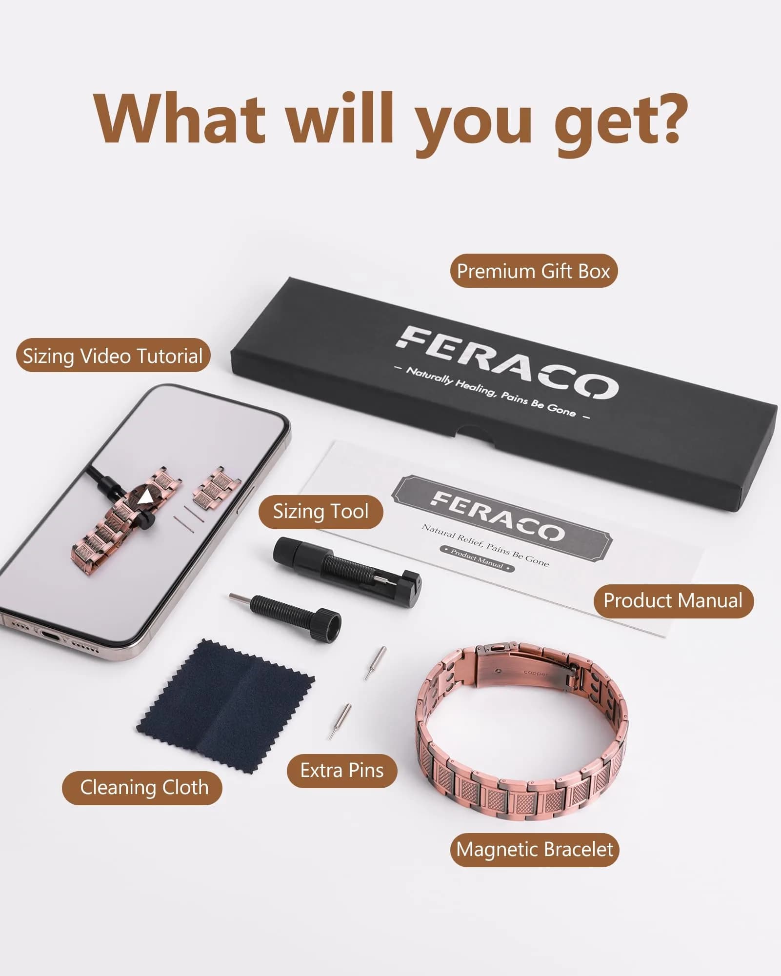 Feraco Copper Magnetic Bracelet for Men, 22 cm (8.66 inches) | Classic Geometric Pattern - view 8