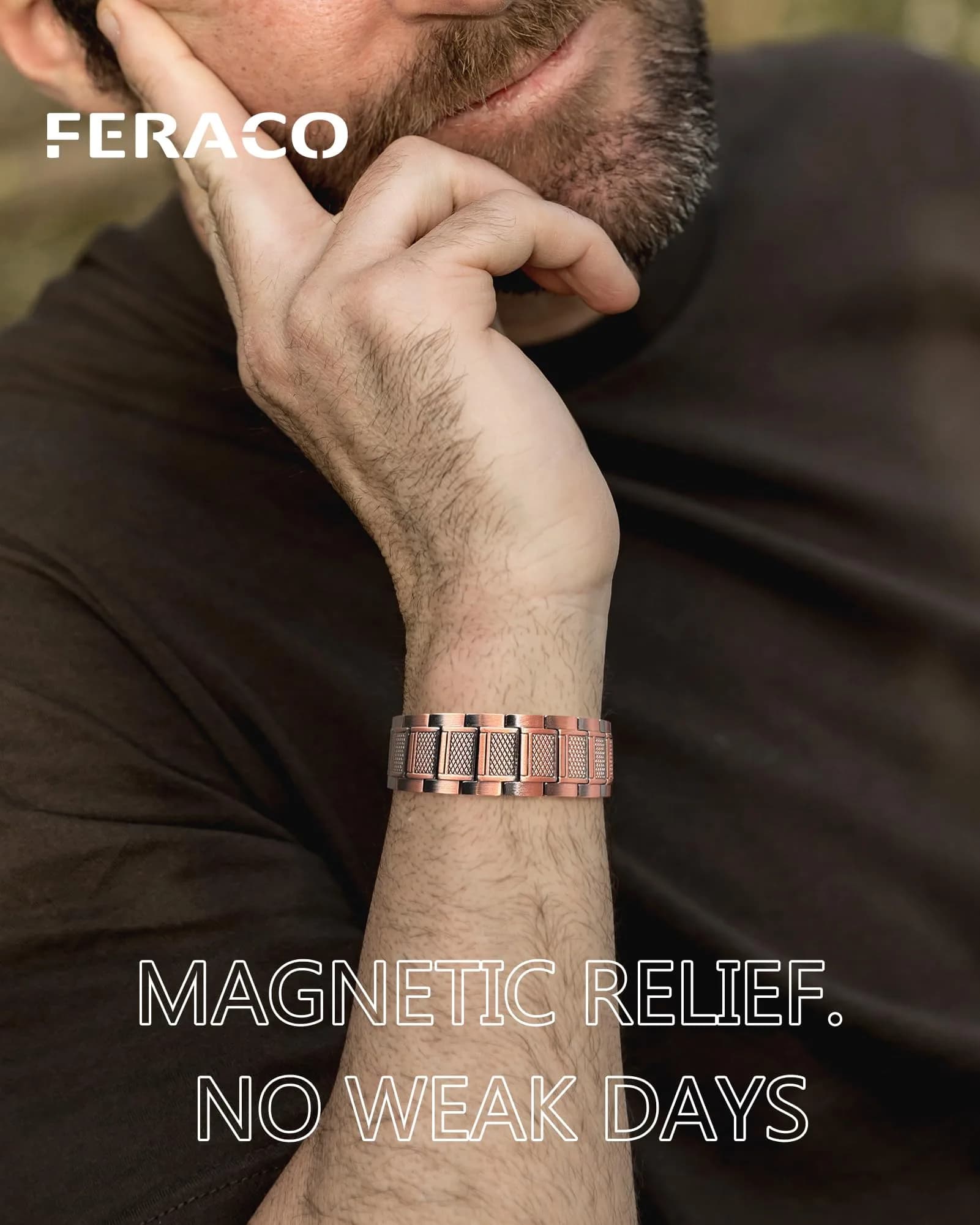 Feraco Copper Magnetic Bracelet for Men, 22 cm (8.66 inches) | Classic Geometric Pattern - view 2