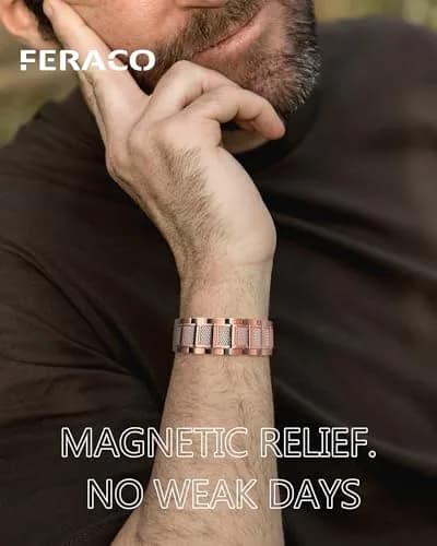 Feraco Copper Magnetic Bracelet for Men, 22 cm (8.66 inches) | Classic Geometric Pattern thumbnail 2