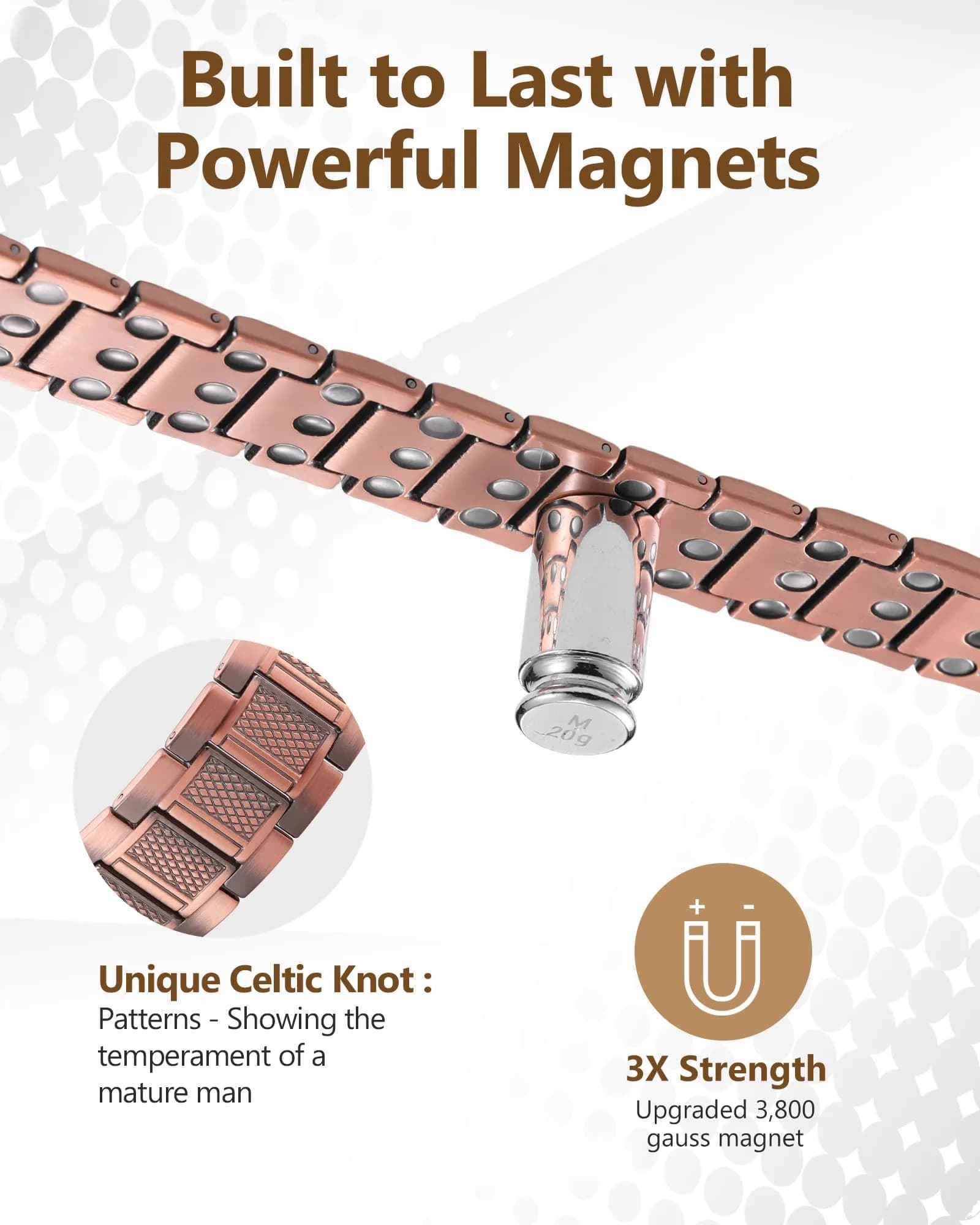 Feraco Copper Magnetic Bracelet for Men, 22 cm (8.66 inches) | Classic Geometric Pattern - view 3
