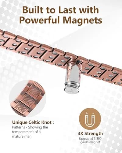 Feraco Copper Magnetic Bracelet for Men, 22 cm (8.66 inches) | Classic Geometric Pattern thumbnail 3