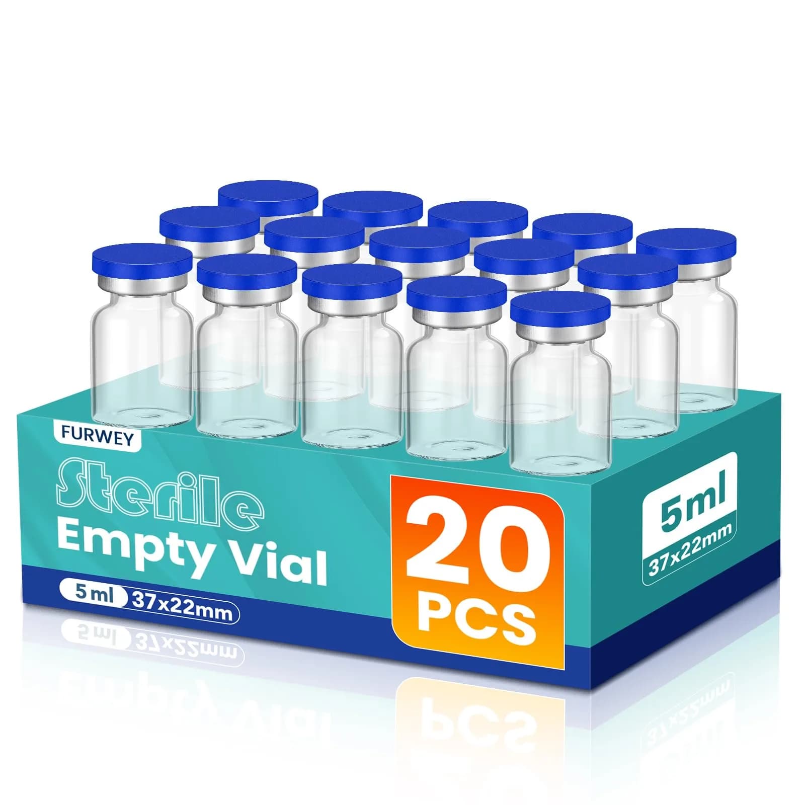 FURWEY Sterile Vials for Injection, 5ml Glass Empty Vials with Self-Healing Injection Ports, 20 Pack | Borosilicate Glass, Temperature Resistant, Individually Packaged