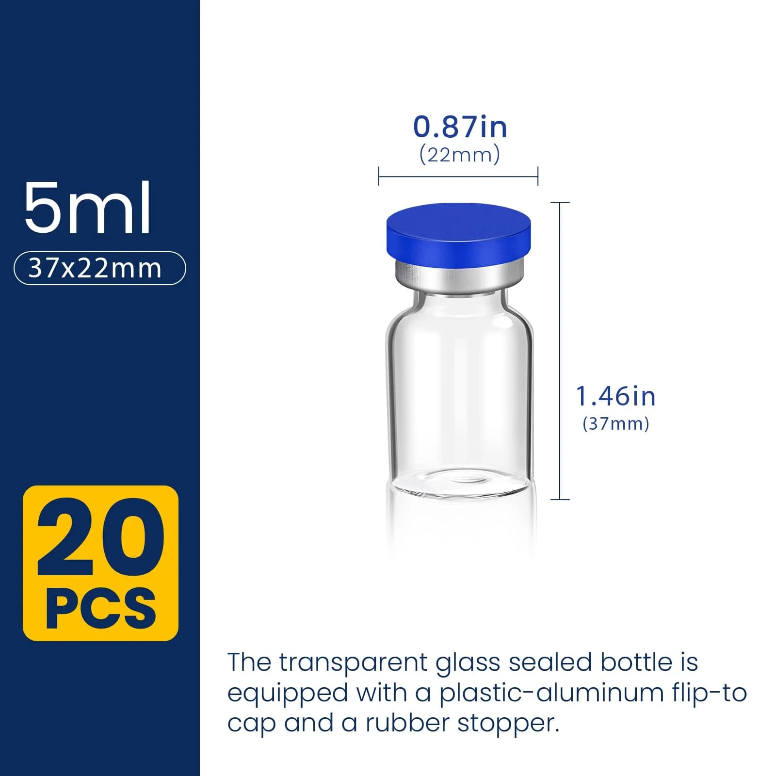 FURWEY Sterile Vials for Injection, 5ml Glass Empty Vials with Self-Healing Injection Ports, 20 Pack | Borosilicate Glass, Temperature Resistant, Individually Packaged - view 2