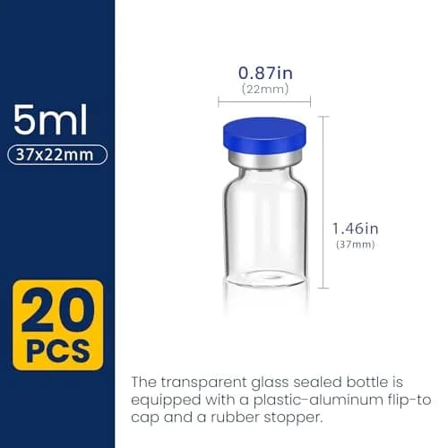 FURWEY Sterile Vials for Injection, 5ml Glass Empty Vials with Self-Healing Injection Ports, 20 Pack | Borosilicate Glass, Temperature Resistant, Individually Packaged thumbnail 2