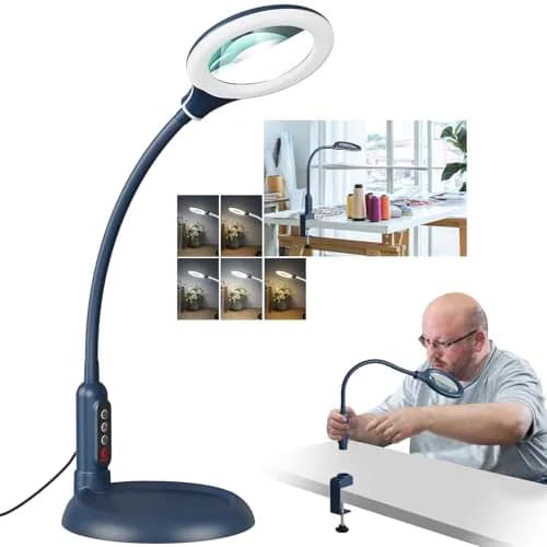 RackydigPro 12X Magnifying Glass with Light and Stand | 3.75-inch Real Glass Lens, 5 Color Modes, Brightness Stepless Dimming, Blue thumbnail 1
