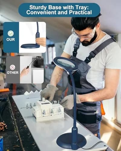 RackydigPro 12X Magnifying Glass with Light and Stand | 3.75-inch Real Glass Lens, 5 Color Modes, Brightness Stepless Dimming, Blue thumbnail 5
