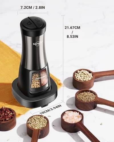Sangcon 2-in-1 Rechargeable Salt and Pepper Grinder Set with USB-C Base & Light | Gunmetal Plus thumbnail 7