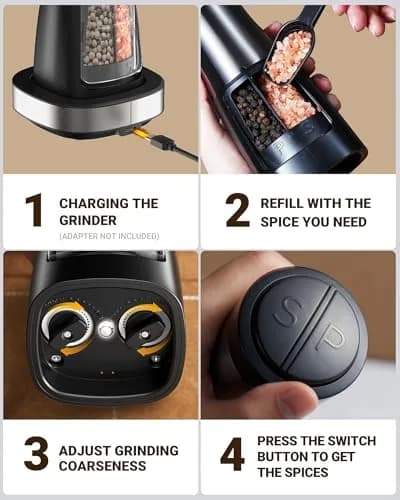 Sangcon 2-in-1 Rechargeable Salt and Pepper Grinder Set with USB-C Base & Light | Gunmetal Plus thumbnail 8