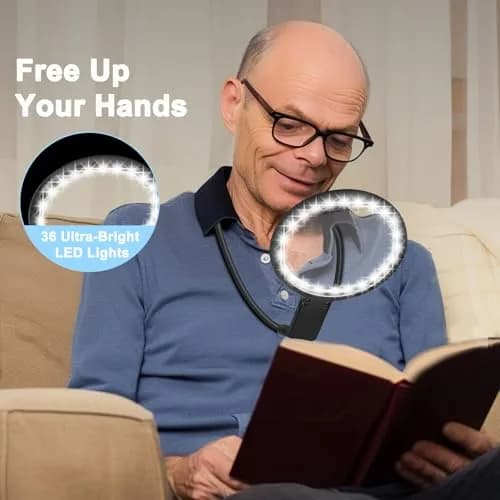 GABORISH Neck Magnifier with Light, 10X 5.2 Inch Acrylic Lens | Hands-Free Magnifying Glass for Reading, Sewing, Crafts thumbnail 3