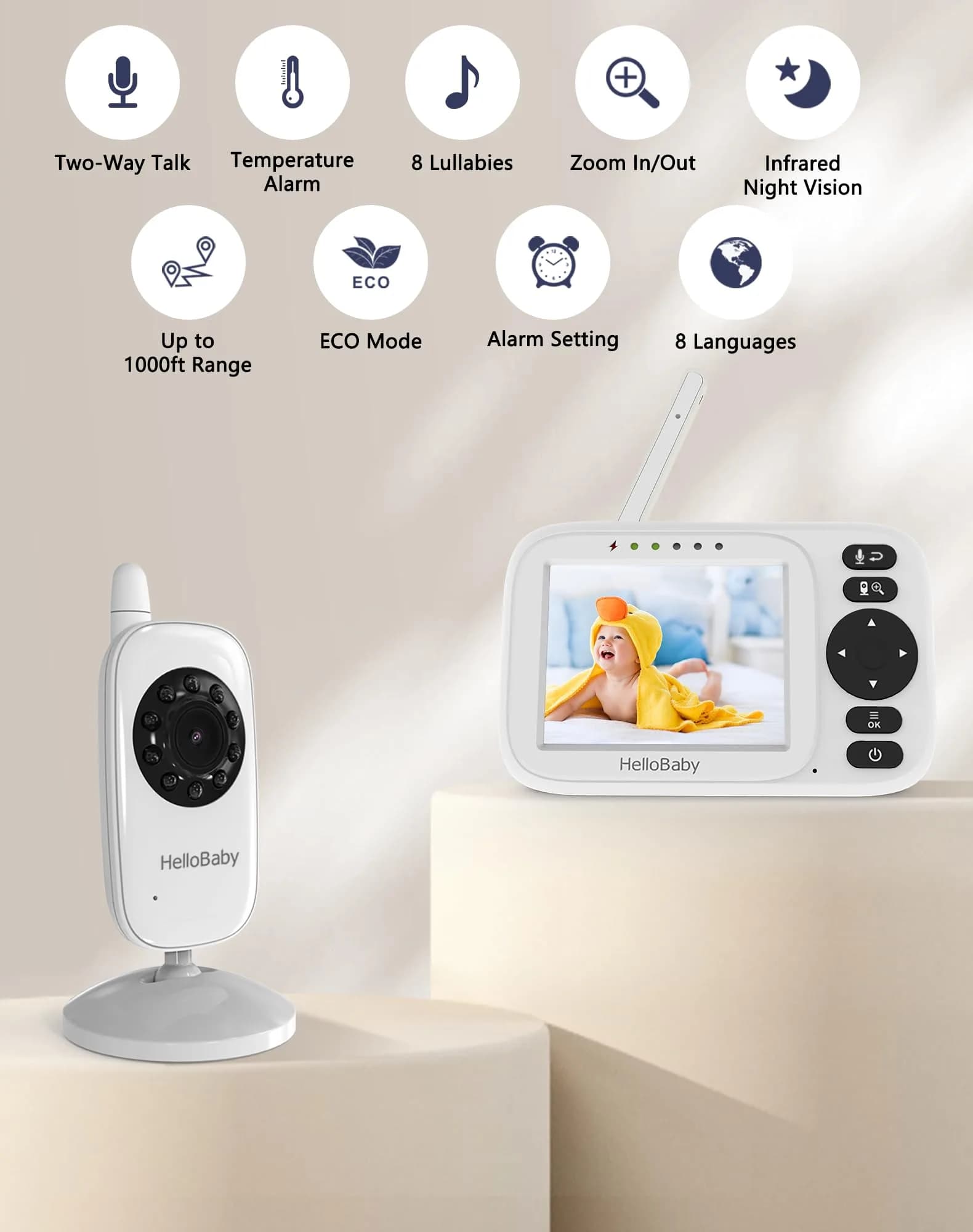 HelloBaby HB2438 Video Baby Monitor 3.2-inch IPS Screen | No WiFi, 1000ft Range, Temp Alarm - view 2
