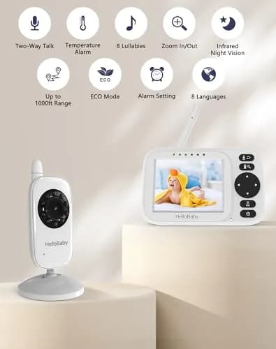 HelloBaby HB2438 Video Baby Monitor 3.2-inch IPS Screen | No WiFi, 1000ft Range, Temp Alarm thumbnail 2