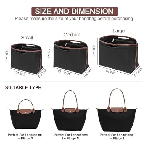 DOIAPUOS Felt Purse Organizer Insert for Longchamp Le Pliage M Bag, Black Medium | Organizes Your Bag Interior thumbnail 2