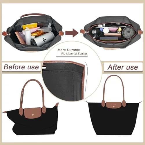DOIAPUOS Felt Purse Organizer Insert for Longchamp Le Pliage M Bag, Black Medium | Organizes Your Bag Interior thumbnail 3