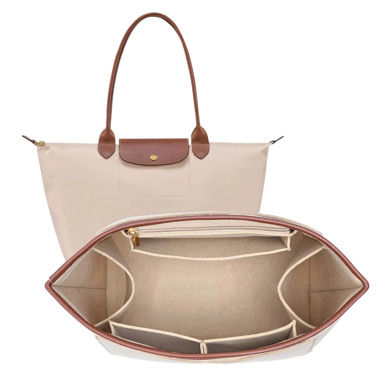 DOIAPUOS Felt Purse Organizer Insert for Longchamp Le Pliage M Bag, Beige Medium | Keeps Your Handbag Tidy — Beige
