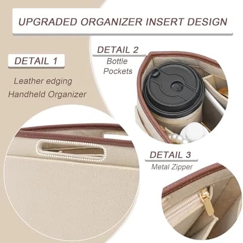 DOIAPUOS Felt Purse Organizer Insert for Longchamp Le Pliage M Bag, Beige Medium | Keeps Your Handbag Tidy thumbnail 5