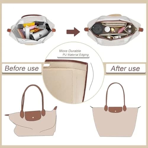 DOIAPUOS Felt Purse Organizer Insert for Longchamp Le Pliage M Bag, Beige Medium | Keeps Your Handbag Tidy thumbnail 3