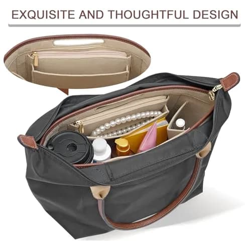 DOIAPUOS Felt Purse Organizer Insert for Longchamp Le Pliage L Bag, Beige, Large | Lightweight Organizer with 6 Pockets thumbnail 6