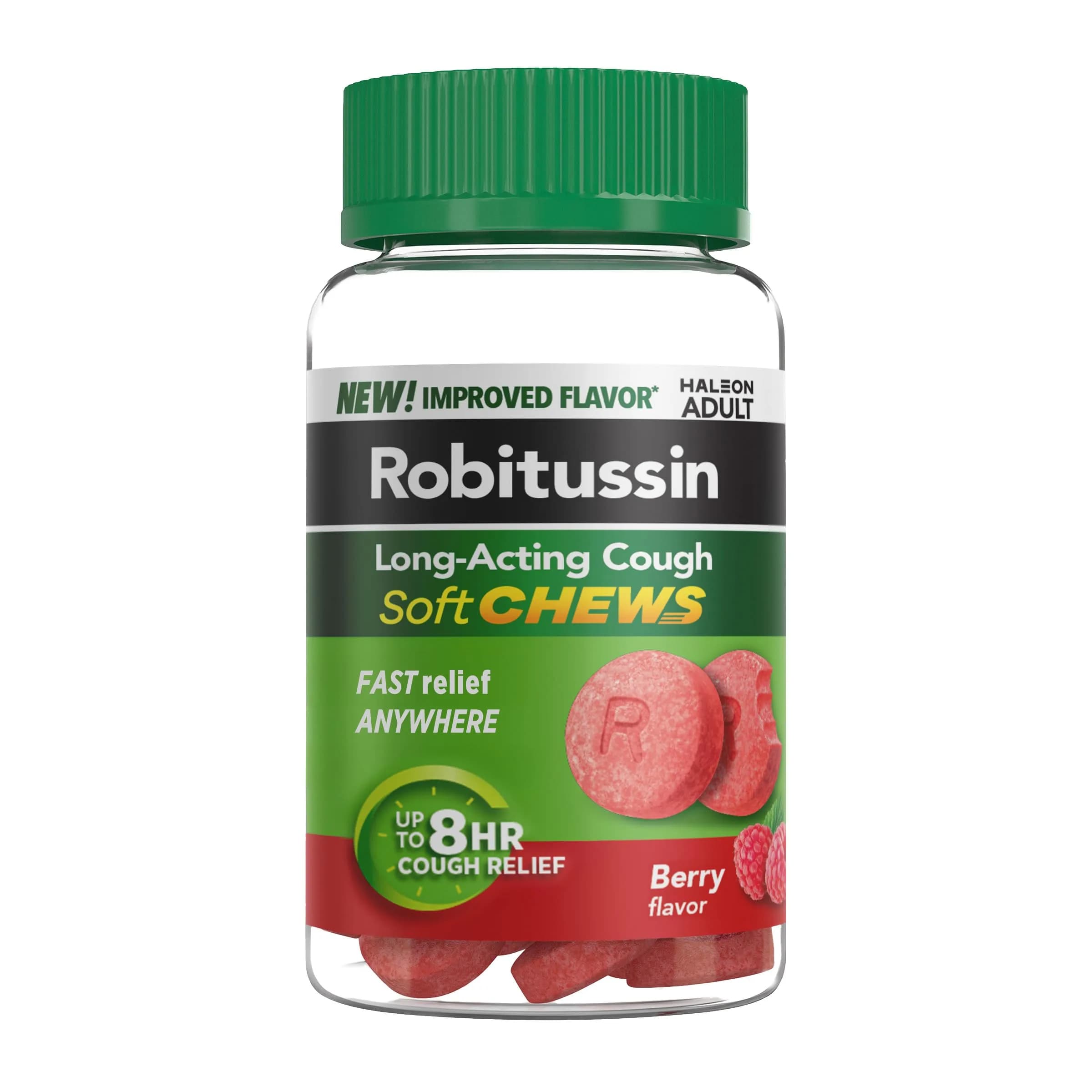 Robitussin Soft Chews Long-Acting Cough Medicine 20 Count | Berry Flavor, Fast Relief, USA Import