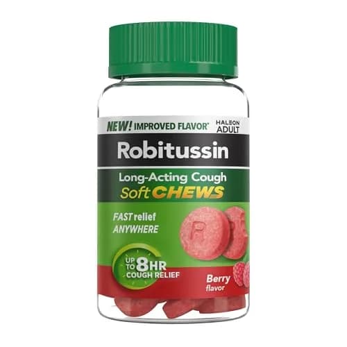 Robitussin Soft Chews Long-Acting Cough Medicine 20 Count | Berry Flavor, Fast Relief, USA Import thumbnail 1
