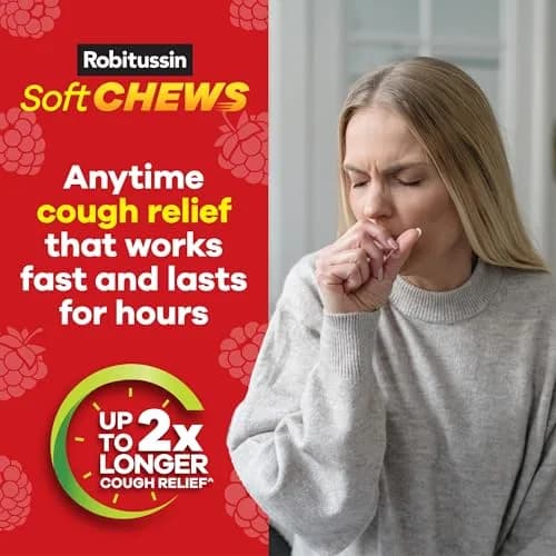 Robitussin Soft Chews Long-Acting Cough Medicine 20 Count | Berry Flavor, Fast Relief, USA Import thumbnail 5