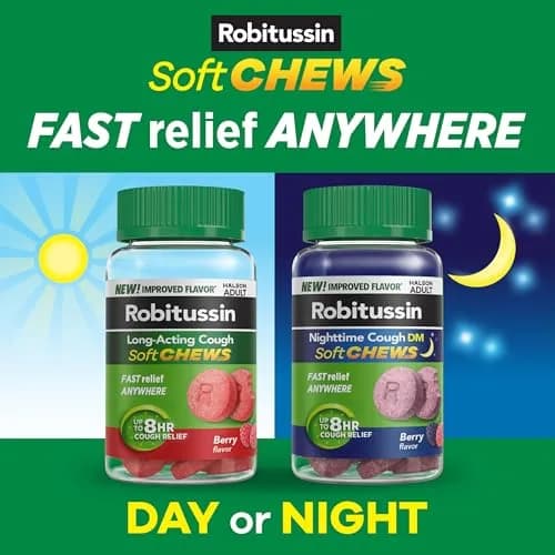 Robitussin Soft Chews Long-Acting Cough Medicine 20 Count | Berry Flavor, Fast Relief, USA Import thumbnail 7