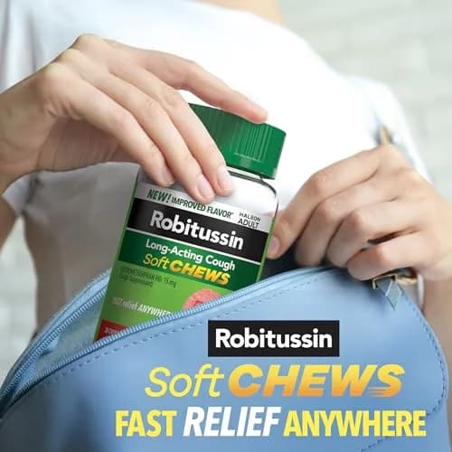 Robitussin Soft Chews Long-Acting Cough Medicine 20 Count | Berry Flavor, Fast Relief, USA Import thumbnail 3
