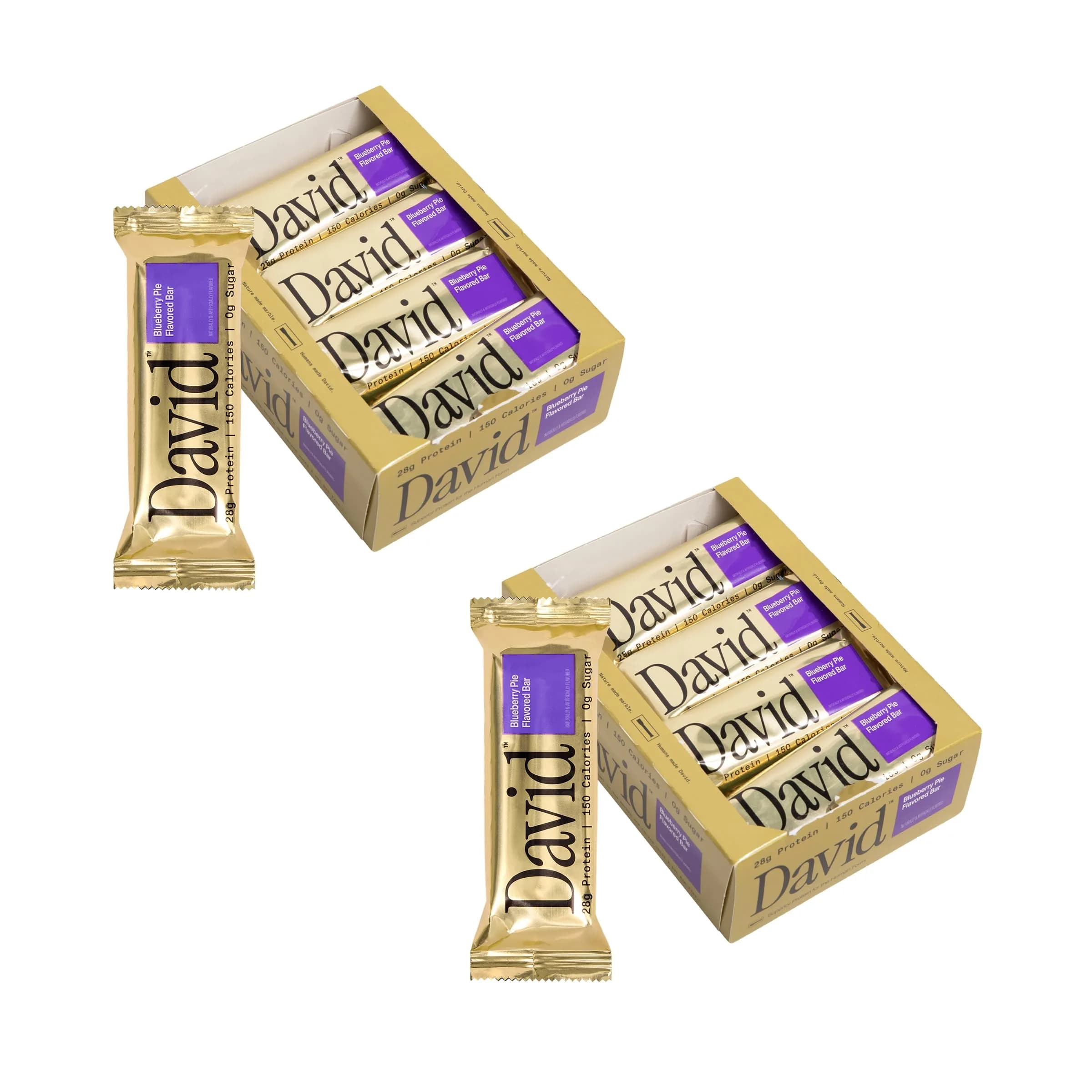 David Cinnamon Roll Flavored Protein Bars | 28g Protein | 24 Pack | Gluten Free, Low Sugar, High Protein Snack — Blueberry Pie