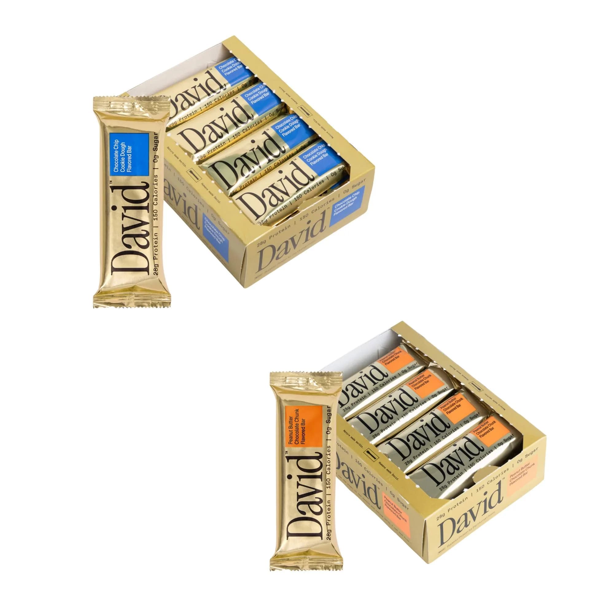 David Protein Bar Chocolate Chip & Peanut Butter 24 Pack | 28g Protein, 150 Calories, Gluten Free