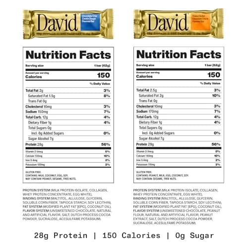 David Protein Bar Chocolate Chip & Peanut Butter 24 Pack | 28g Protein, 150 Calories, Gluten Free thumbnail 2