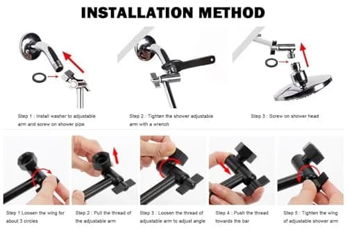 NearMoon Adjustable Shower Arm 5 Inch Matte Black | Universal Connection, Anti-leak, Easy Install thumbnail 7