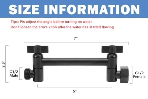 NearMoon Adjustable Shower Arm 5 Inch Matte Black | Universal Connection, Anti-leak, Easy Install thumbnail 2