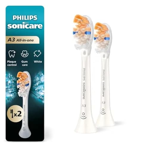 Philips Sonicare A3 All-in-One Brush Heads, 2-Pack, 6 Month Supply, White | 2000% More Plaque Removal thumbnail 1