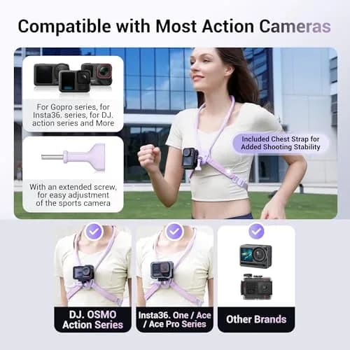 JJC Quick Release POV Neck Mount w. Chest Strap for DJI Osmo Action 6 5 Pro | Hands-Free Action Camera Support (70-120 chars) thumbnail 2