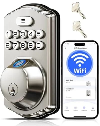 Veise VE012W WiFi Fingerprint Smart Lock with App Control & Keyless Entry, Satin Nickel (1-Pack) thumbnail 1