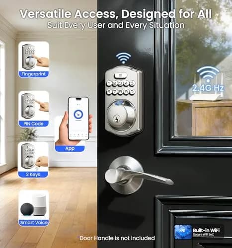 Veise VE012W WiFi Fingerprint Smart Lock with App Control & Keyless Entry, Satin Nickel (1-Pack) thumbnail 2