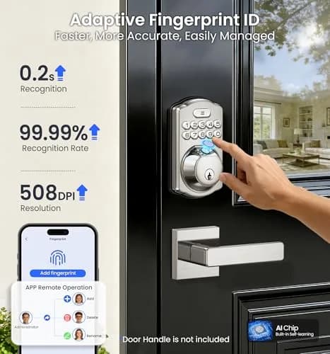 Veise VE012W WiFi Fingerprint Smart Lock with App Control & Keyless Entry, Satin Nickel (1-Pack) thumbnail 4