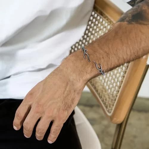 HZMAN Tree of Life Branch Shape Open Bracelet for Men Women Stainless Steel Adjustable Bangle thumbnail 3