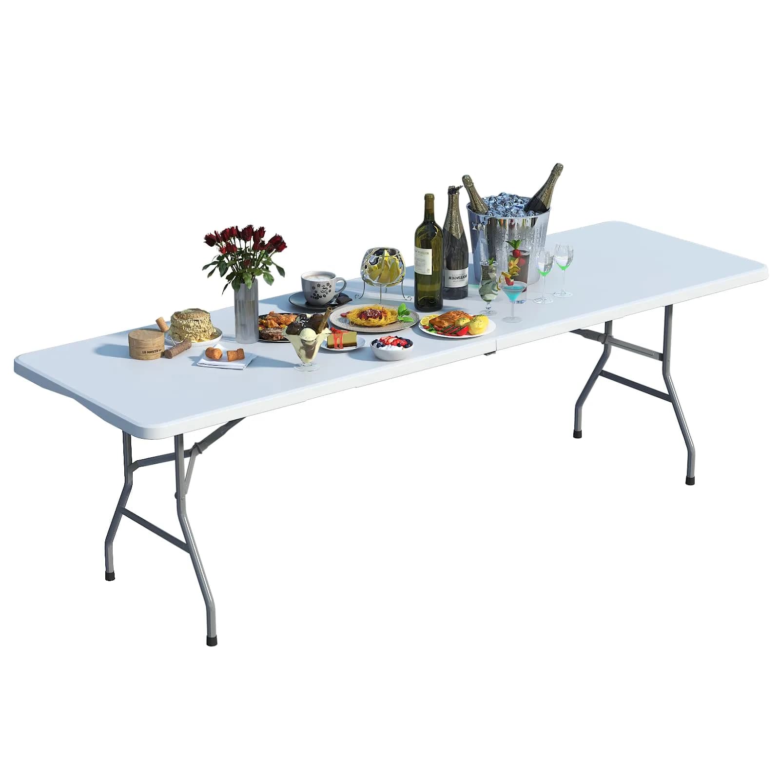 IWDOO 8 FT Folding Table for Camping & Events | Heavy Duty Support, Waterproof, Portable — White