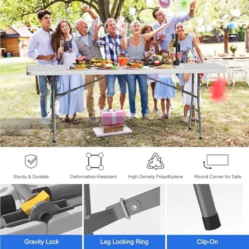 IWDOO 8 FT Folding Table for Camping & Events | Heavy Duty Support, Waterproof, Portable thumbnail 4