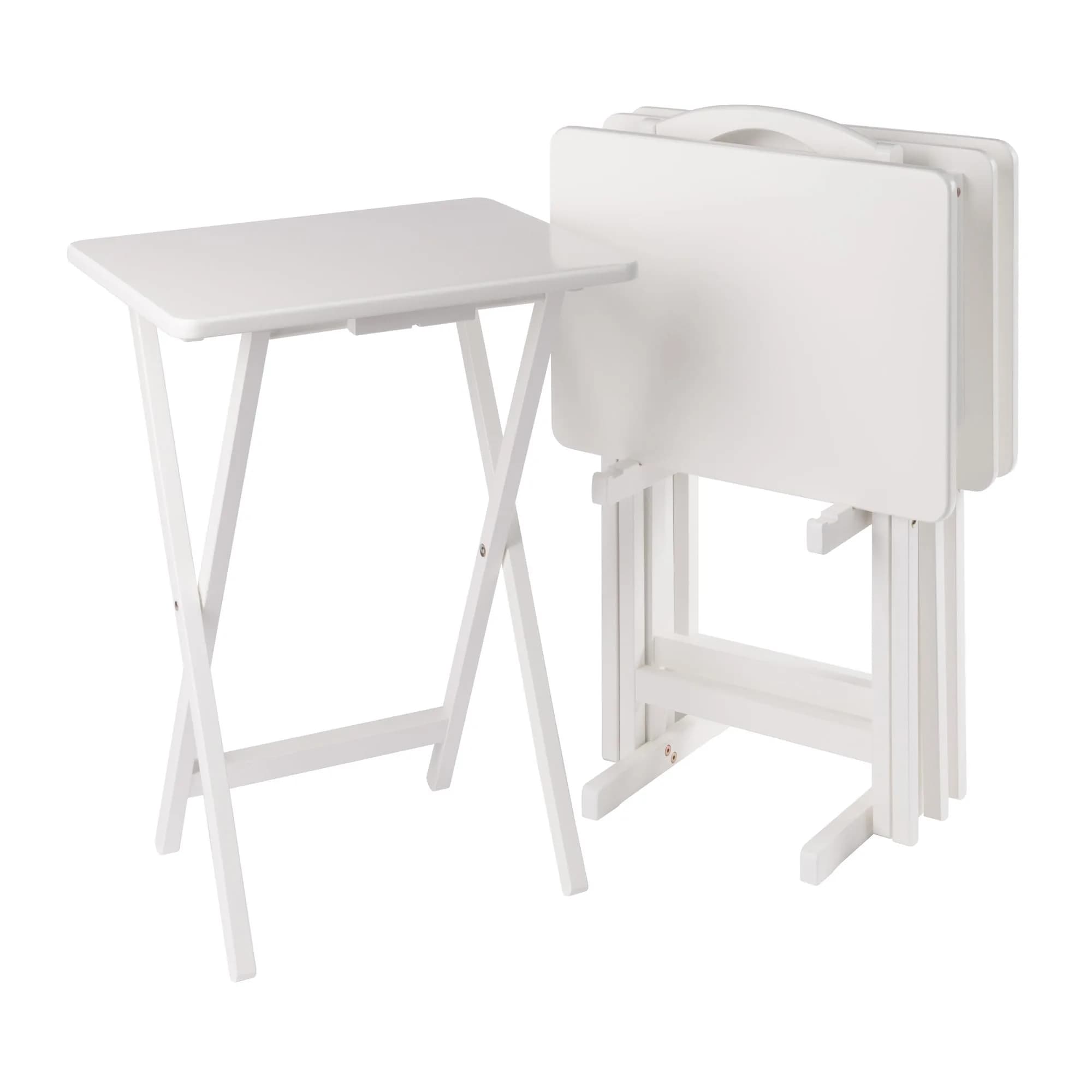 Winsome Alex Set of 4 Foldable Snack Tables with Storage Rack | Space-Saving, Durable & Elegant (70-120 chars)